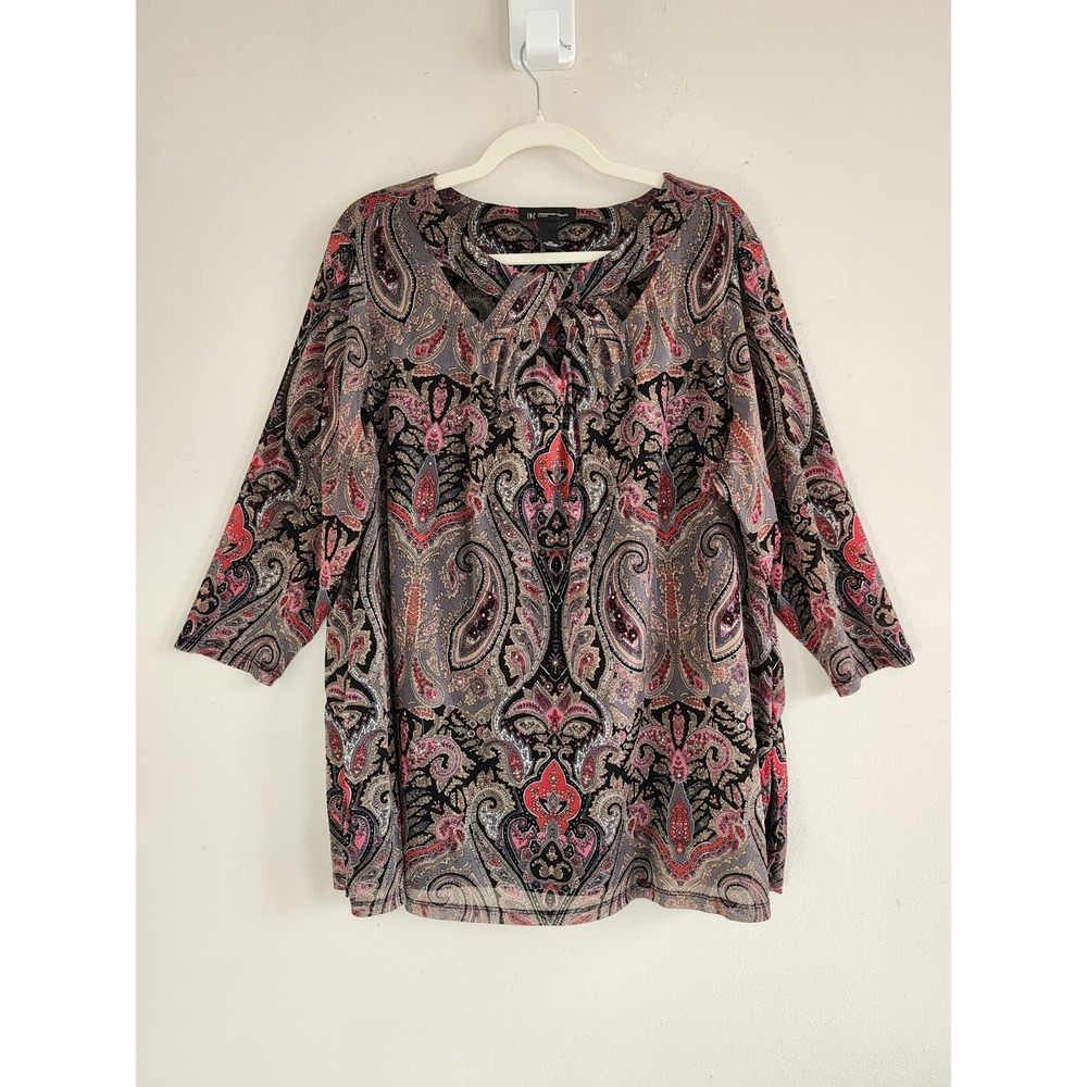 Womens Plus Cutout Neck Embellished Paisley Blouse 3X Dressy Statement Casual
